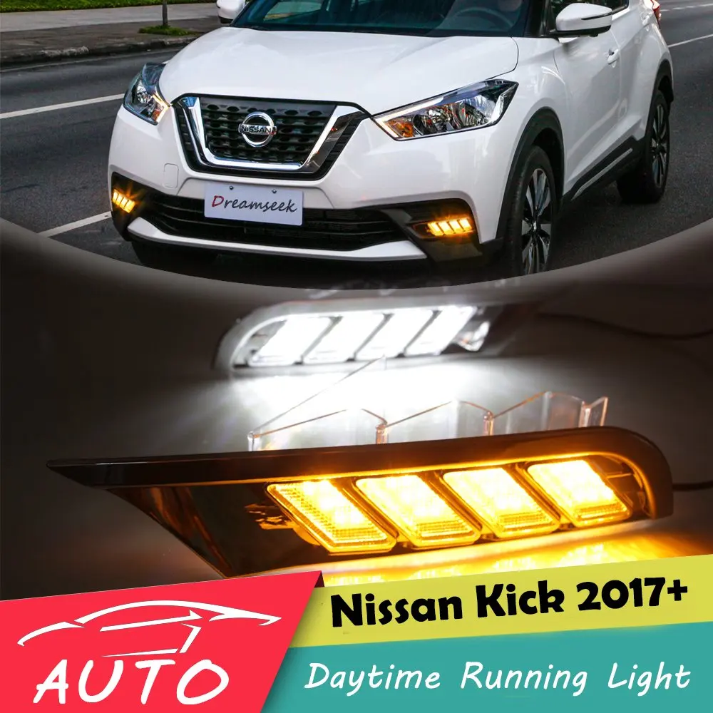 

Kalaite Car LED DRL For Nissan Kicks 2017 2018 Daytime Running Lights with Turn Signal Fog Light Head Lamp cover car styling