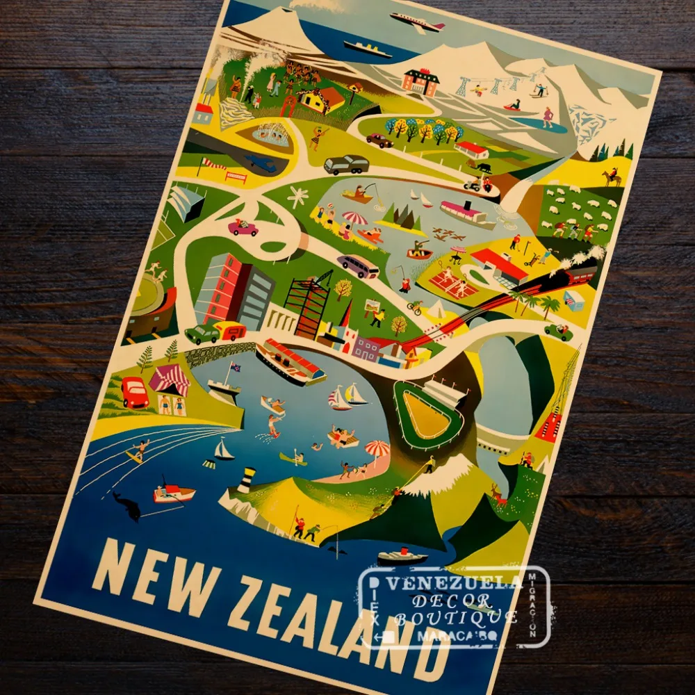 Колоссальный кальмар Рыбалка Новая Зеландия NZ пейзаж старинный ретро-постер из