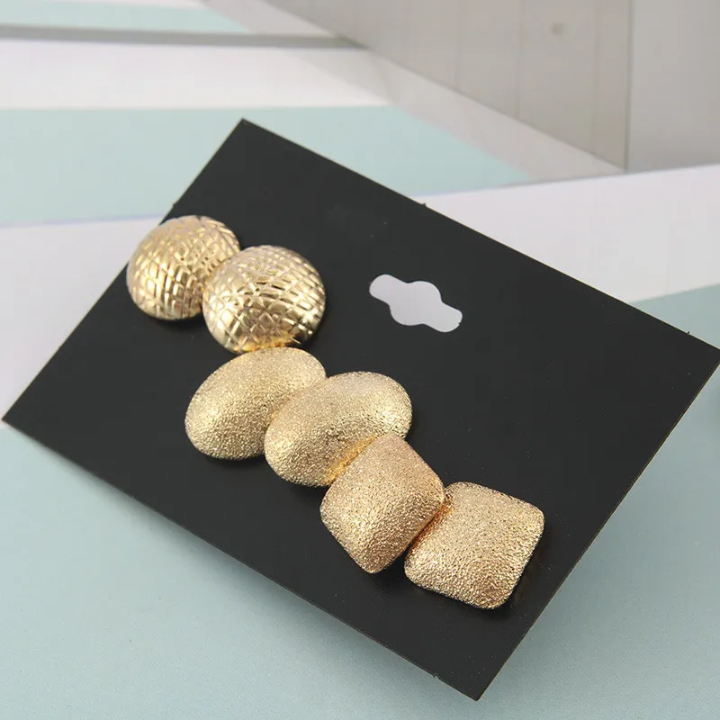 

3 Pairs/Lot Golden Ear Stud Earrings Oval Round Shaped Earrings Party Women's Jewelry Elegant Gift Wedding Frosted Metal Earring