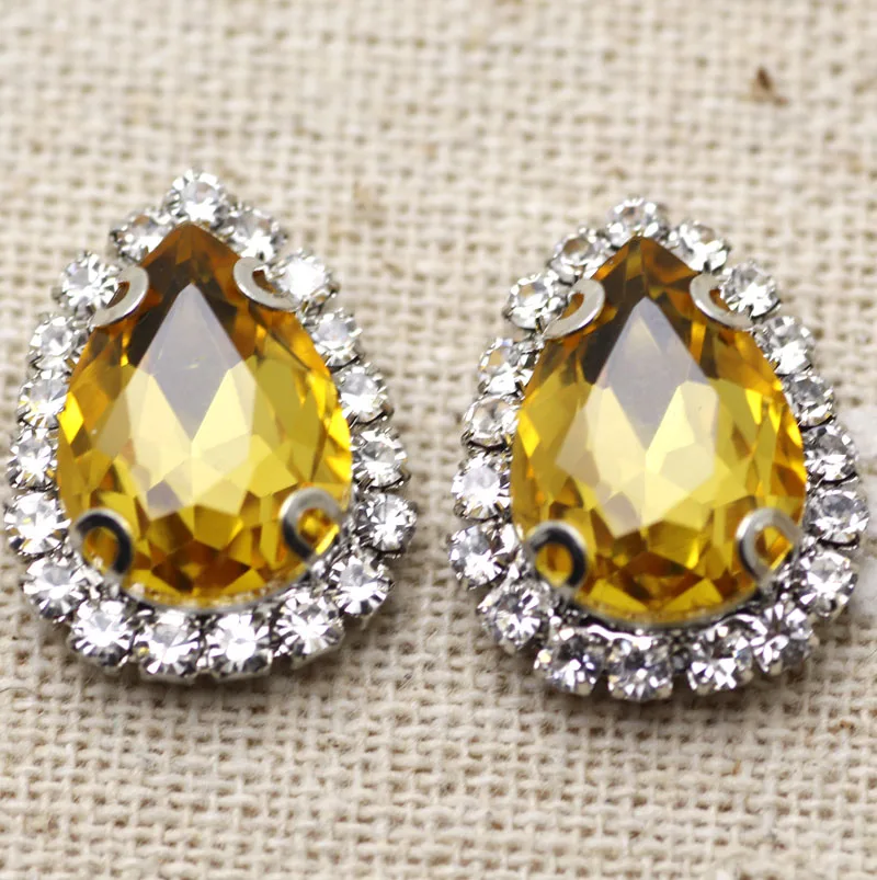 Стразы смешанных цветов 10*14 мм 20 шт. пришивные стразы с когтями серебристая