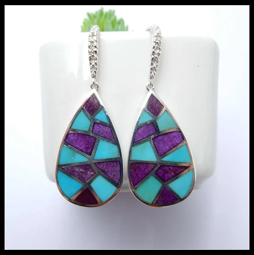 The new arrival Natural Stone African Purple Stone Turquoise 925 Silver Handmade Drop Earring Pairs For Women Best Gifts