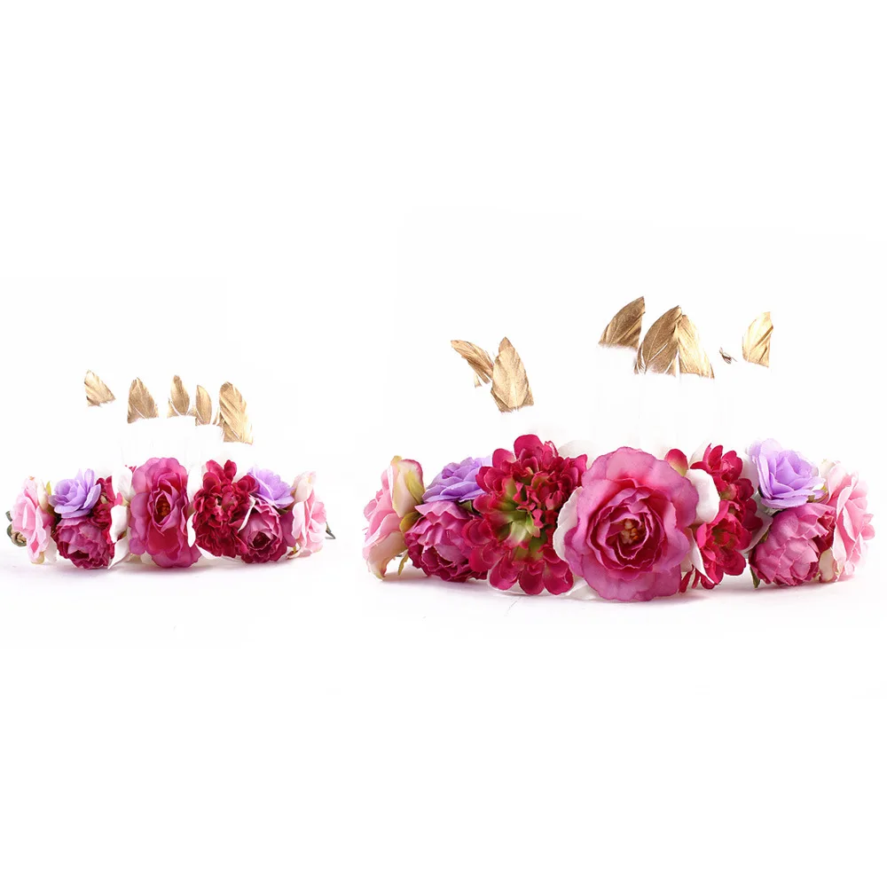 

NISHINE Feather Flower Crown Mom and Me Hair Bands New Women Girl Bebe Headbands Mother Kids Matching Headwear Hair Accessories