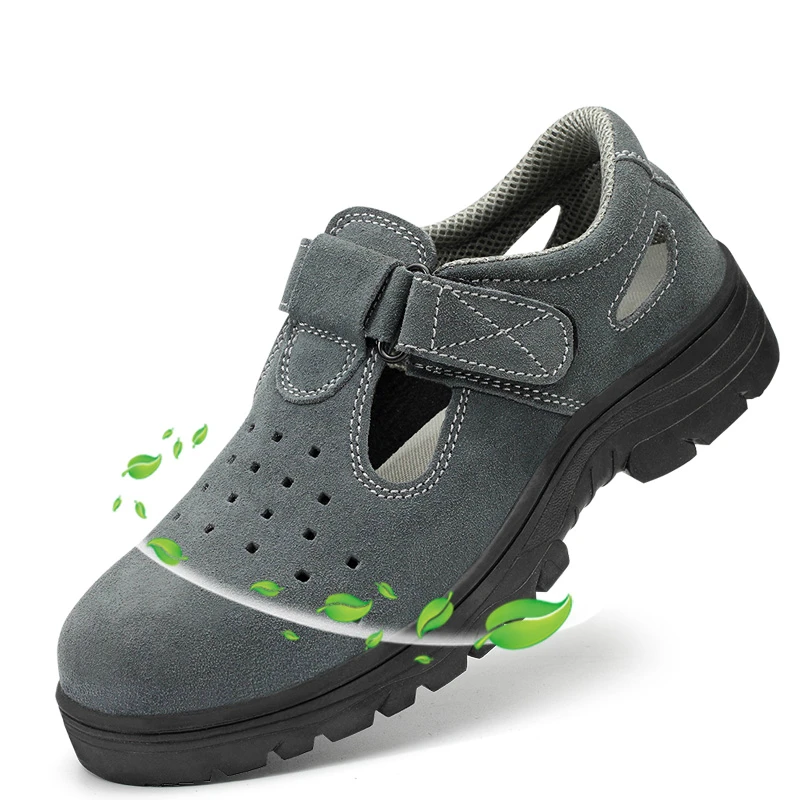 

big size men's fashion steel toe cap work safety shoes summer builder sandals outdoors soft leather anti-pierce security boots