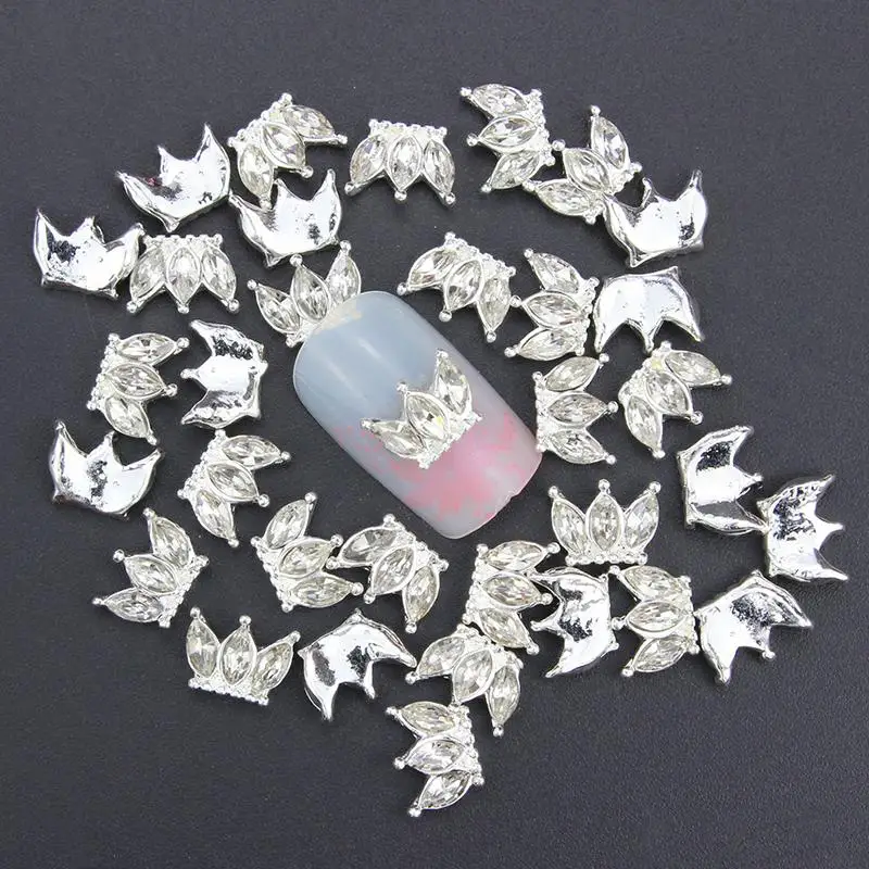 10 шт 3D украшения для дизайна ногтей Diy Блестящий серебряный сплав Marquise Crown