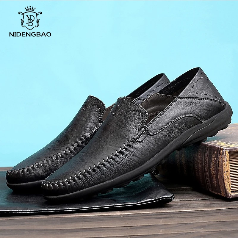 Peas Shoes Men Casual Genuine Leather Autumn Slip on Loafers Large Size 47 Man Footwear Light Flat Soft Lazy Shoe Zapatos Hombre | Обувь