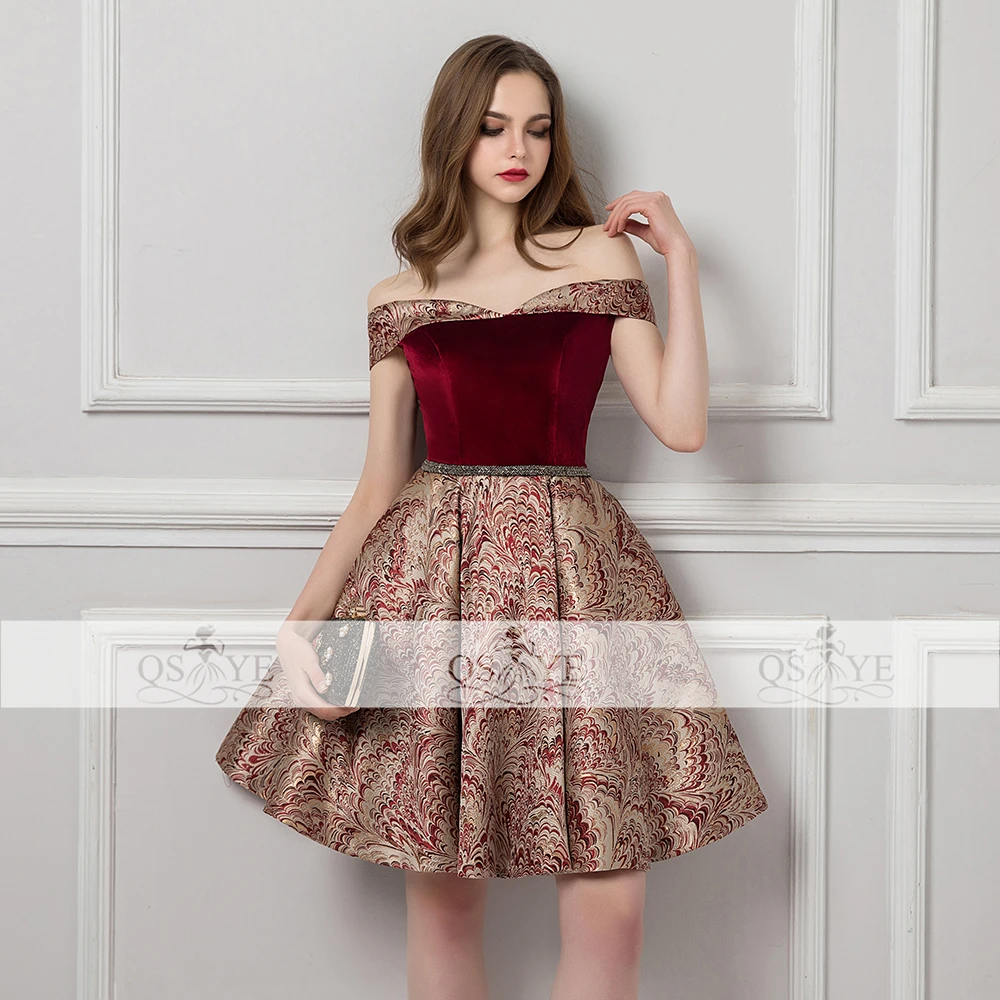 QSYYE 2018 Новые Короткие Выпускные платья Robe de Soiree с 3D принтом открытыми плечами