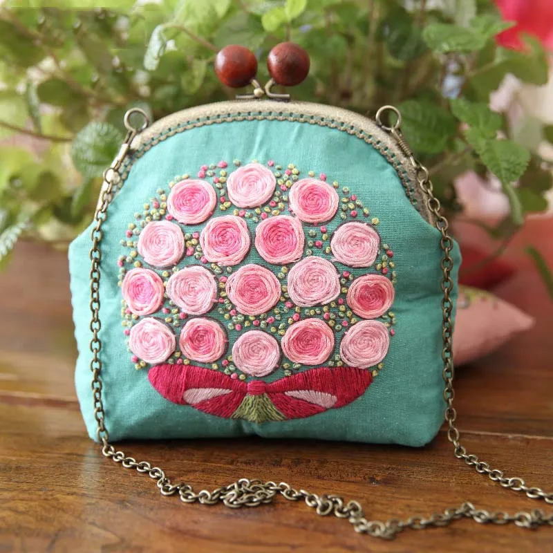 A DIY Набор для вышивания цветы цепочка для сумки Рукоделие Набор для вышивания крестиком ручной работы кошелек для шитья Искусство ремесло подарки другу - Цвет: A