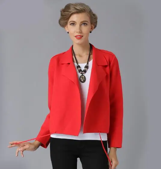 Red XIKOI свободный размер модные женские короткие свитера 5 цветов осенние свободные кардиганы с отворотом пальто Женский вязаный кардиган свитера куртки - Цвет: Red