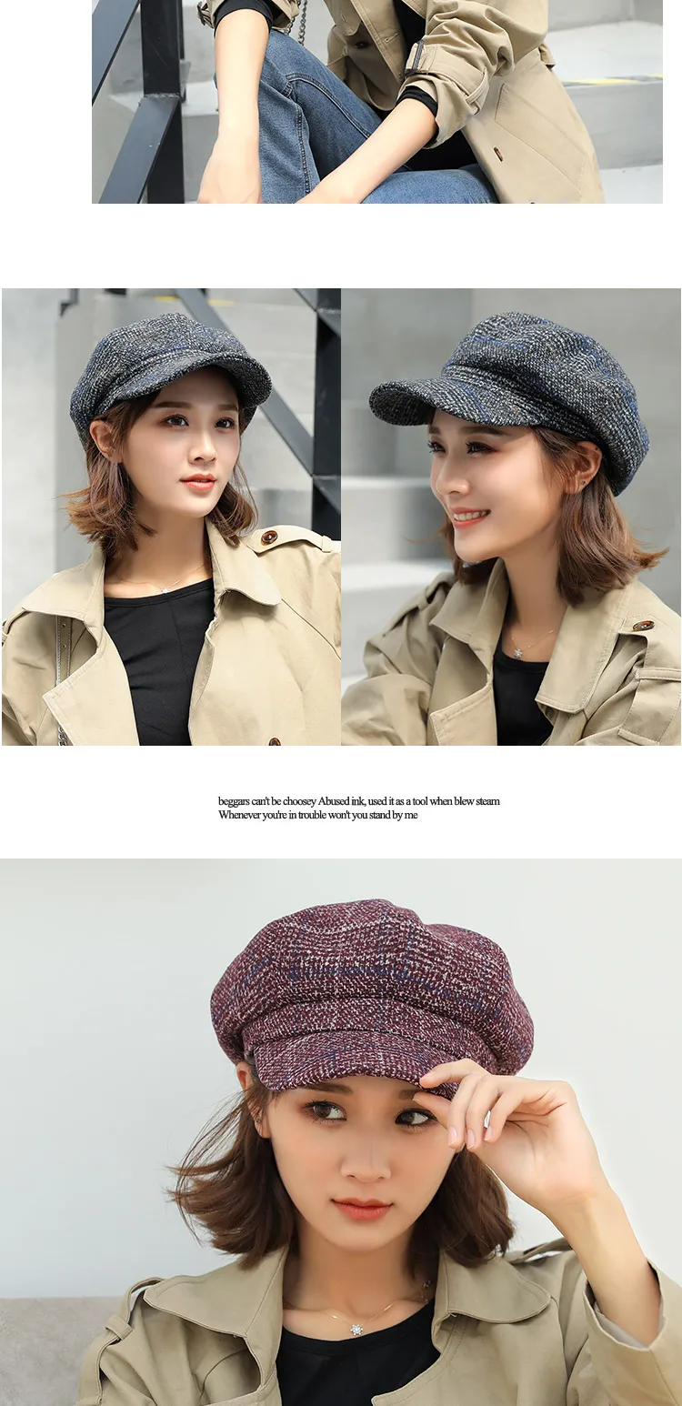 New Fashion Autumn Winter Beret hat Women Ladies Octagonal Newsboy Cap Female Vintage Plaid Artist Painter Beret Hat