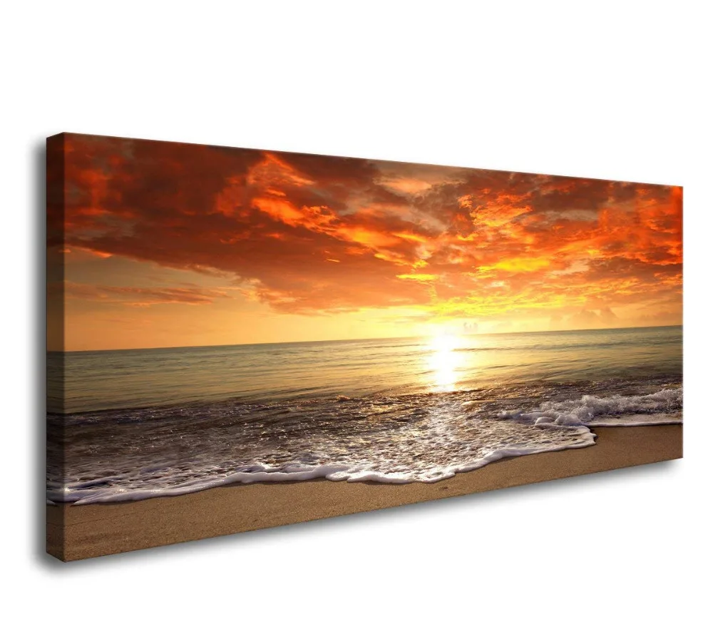 Закат океан пляж фотографии картины холст печать стены искусства морской пейзаж