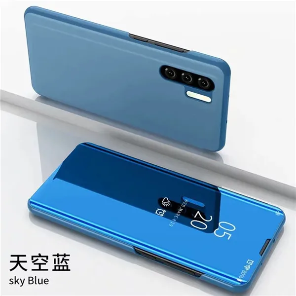 sky blue Модный умный откидной зеркальный чехол для телефона для iPhone 11 Pro MAX 7 8 6 6s Plus XS MAX XR X для samsung S8 S9 S10e Plus Note 8 9 10 Pro - Цвет: sky blue