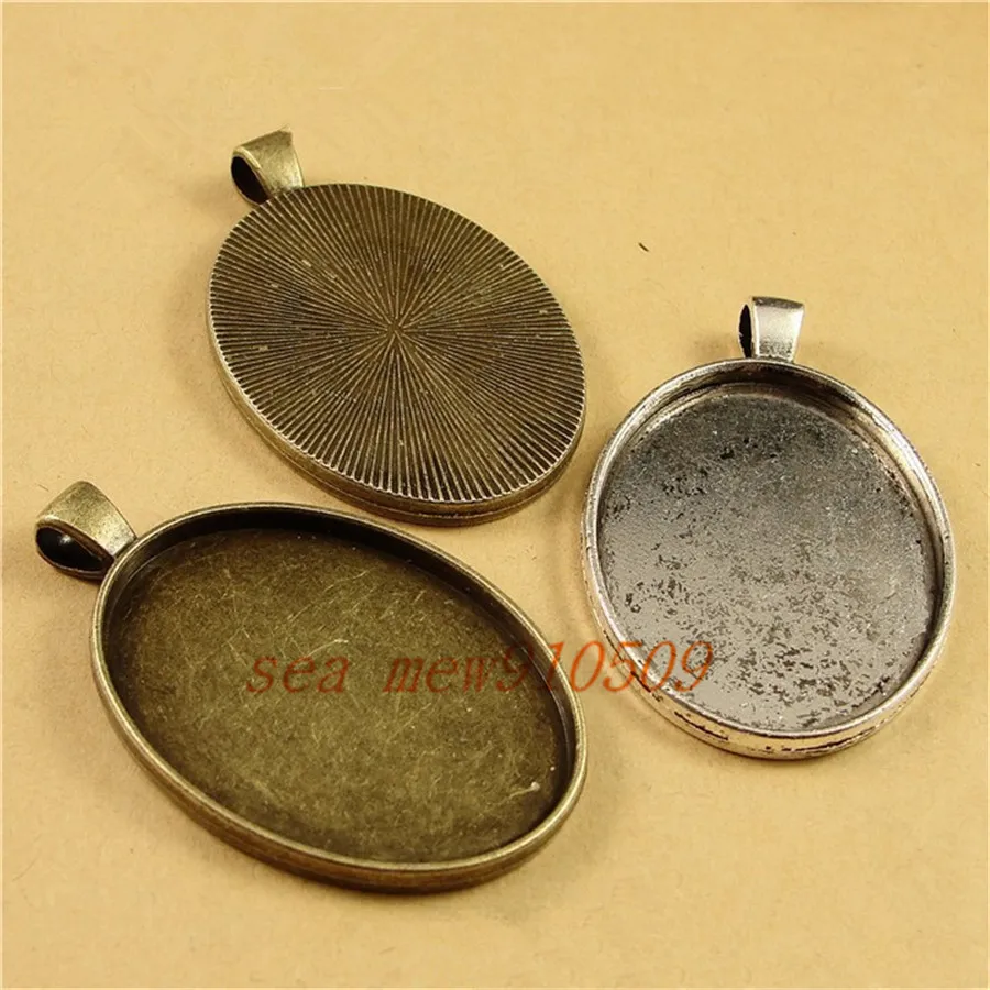 

20 PCS 40*30mm Oval cabochon base antique bronze/silver color vintage alloy pendant blank tray settings hm804