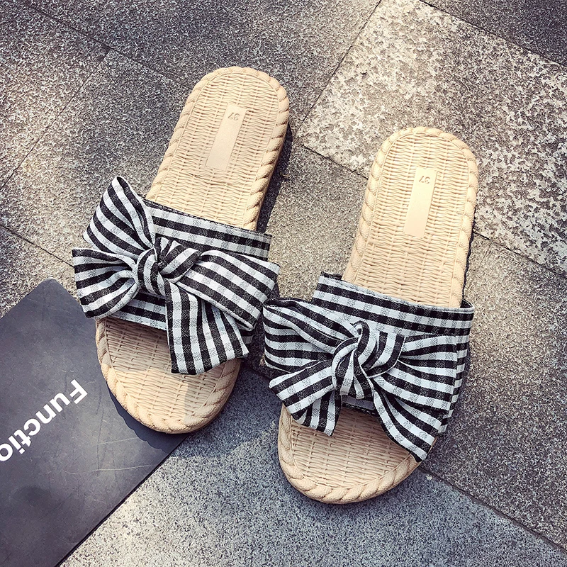 Зонтик лук-узел сандалии женская обувь на плоской подошве домашние шлепанцы для
