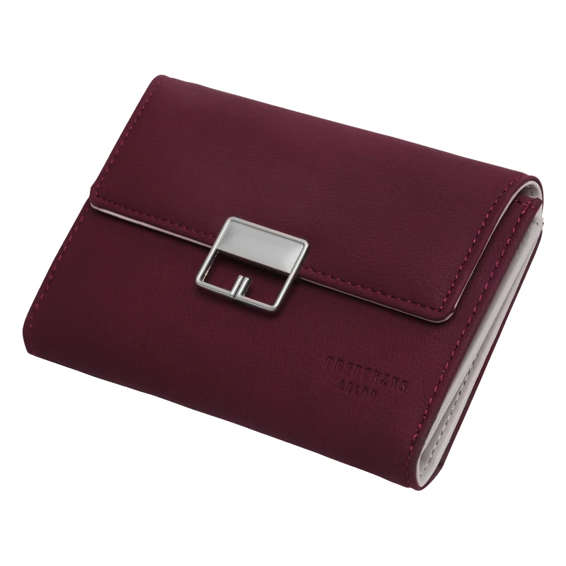 Fashion Women's Wallet Leather Female Coin Purse Short Ladies Change Purse Card Holders Luxury Brand Women Hasp Purse Money - Цвет: Burgundy