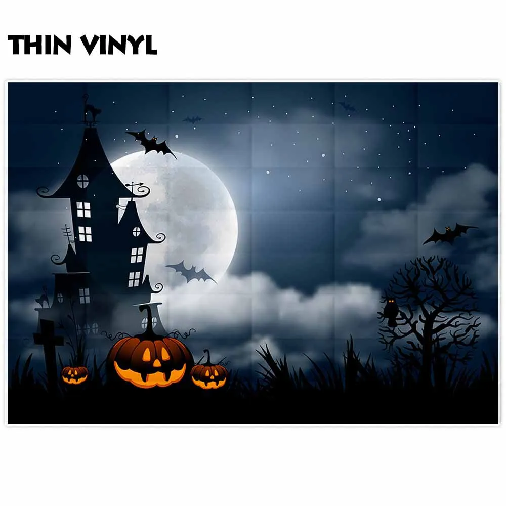 Allenjoy backdrop for photographic studio horrible pumpkin haunted house full-moon bats background halloween night photocall | Электроника