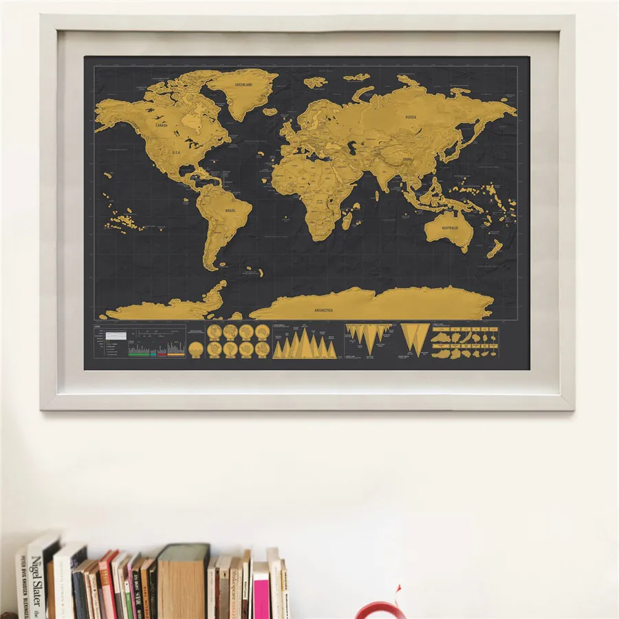 classic gold black Прямая, большой размер, роскошное издание, Карта мира с защитой от царапин, визуальный журнал для путешествий, карта 82x59 см - Цвет: classic gold black