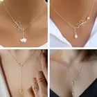 Seblasy Горячие Продажи Листья Перо Бесконечность имитация жемчуга крест цепь подвески ожерелья для женщин подарок на день Святого Валентина