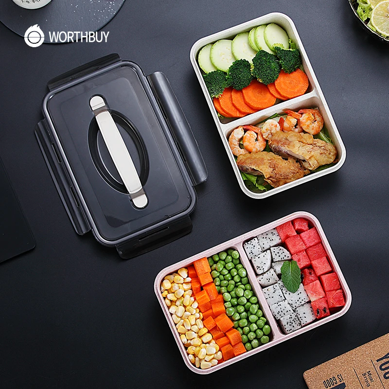 WORTHBUY, японский детский Ланч-бокс, микроволновая печь, Bento box с отделениями, пшеничная солома, Bento Ланч-бокс, герметичный контейнер для еды