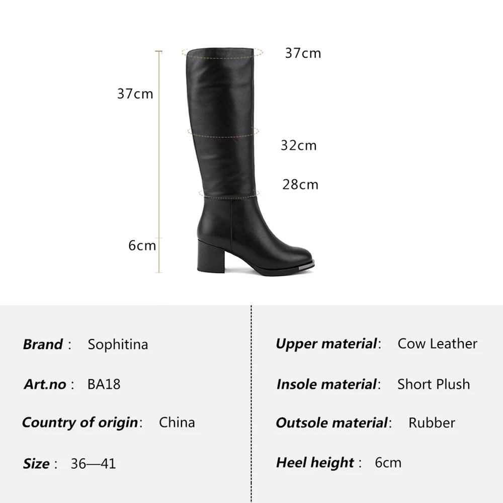 

SOPHITINA New Hot Sale Knee-High Women Boots High Quality Cow Leather Elegant Round Toe Suqare Heel Shoes Short Plush Boots BA18
