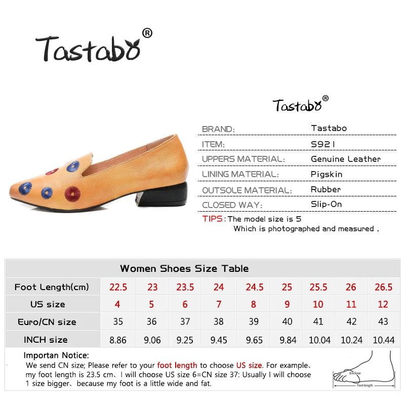 Женские туфли ручной работы Tastabo натуральная кожа низкий каблук плоская подошва