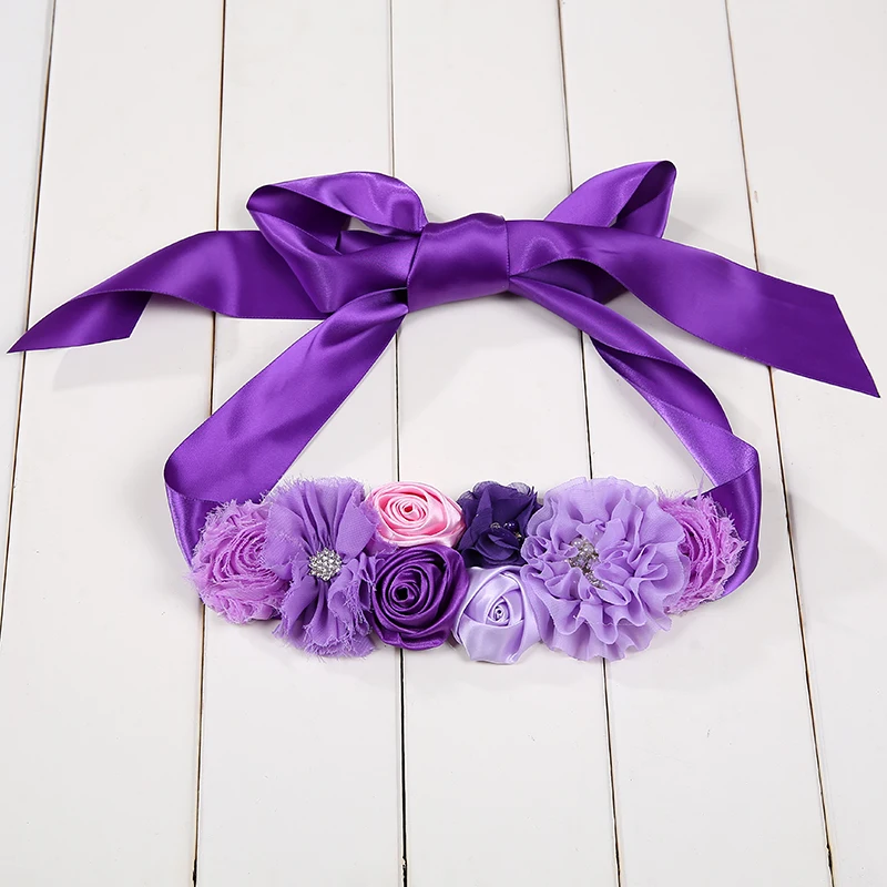 Purple, Pink, Sky Blue Kids Belts Girls Satin Rhinestone Women Children Flower Belt for Party Wedding Dresses Flower Girl Sash
