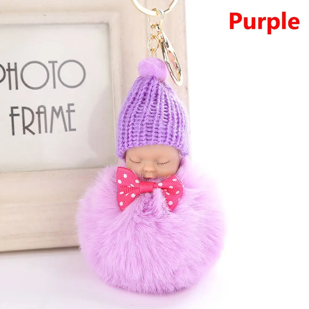 purple 2 Милый спальный детский Кукольный помпон из искусственного меха кролика, брелок для ключей, плюшевая игрушка, подвеска, пушистый меховой брелок, сумка для ключей, подвесная Детская плюшевая игрушка - Цвет: purple 2