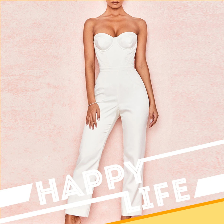 Liser Лето г. для женщин Комбинезоны для без бретелек Jumpuits Сексуальная Bodycon Элегантный клуб вечерние белый комбинезон