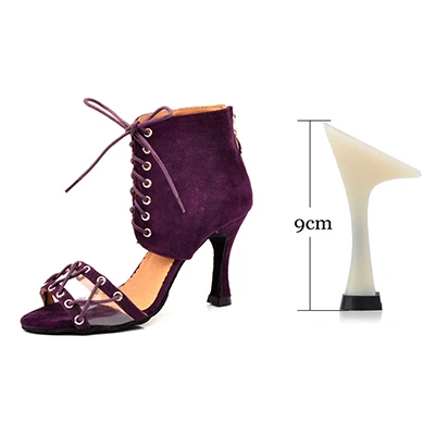 Purple 9cm Ladingwu/модные ботинки для латинских танцев; женская обувь для сальсы; Танцевальная обувь с мягкой подошвой; Обувь для бальных танцев; замшевая и полиэфирная обувь - Color: Purple 9cm