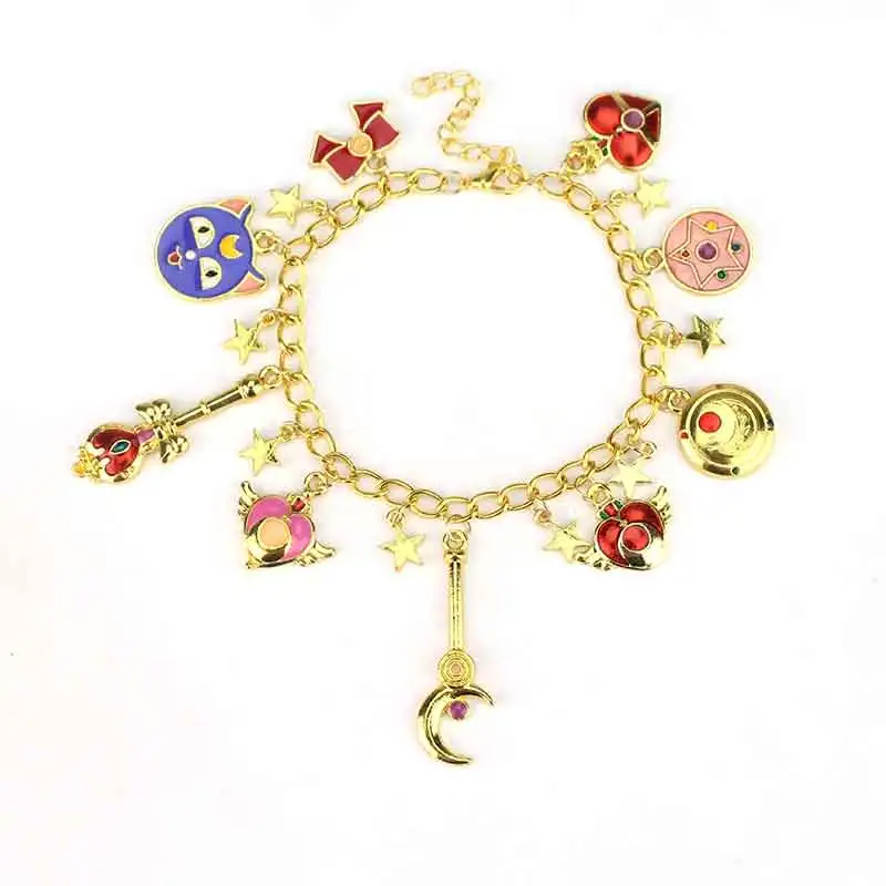 

Sakura Charm Bracelets Enamel Stars Bowknot Pentacle Anime Cosplay Jewelry Cute Bracelet For Women