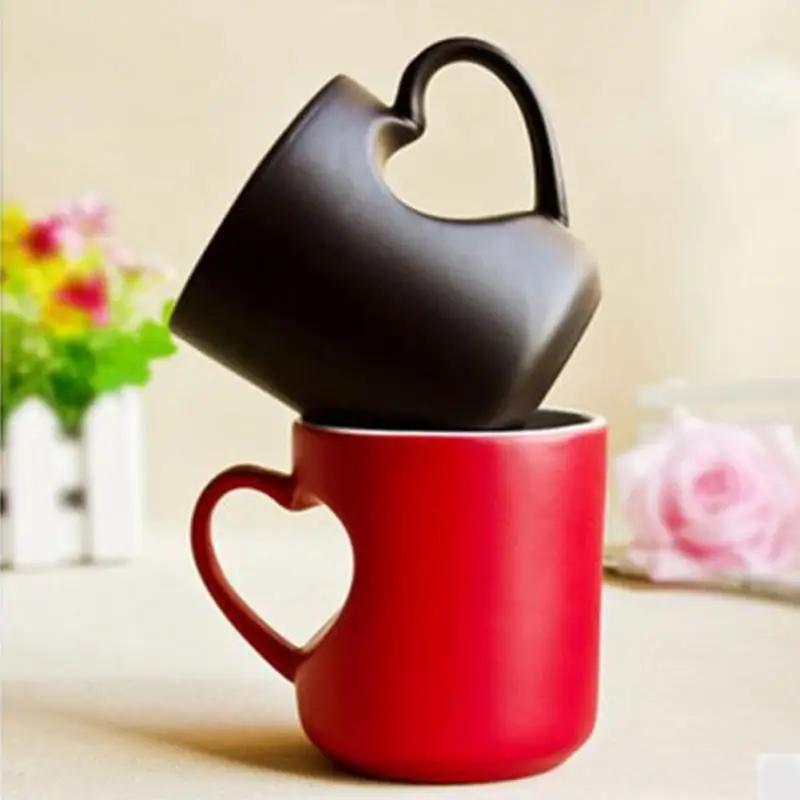Кофе Чай Молоко Кружка Ceramics Форме Сердца Ручка Мультфильм Шаблон Горячий