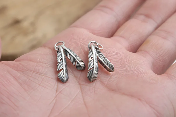 Античное серебро 925 ручной работы мини перо амулеты для украшения ювелирных