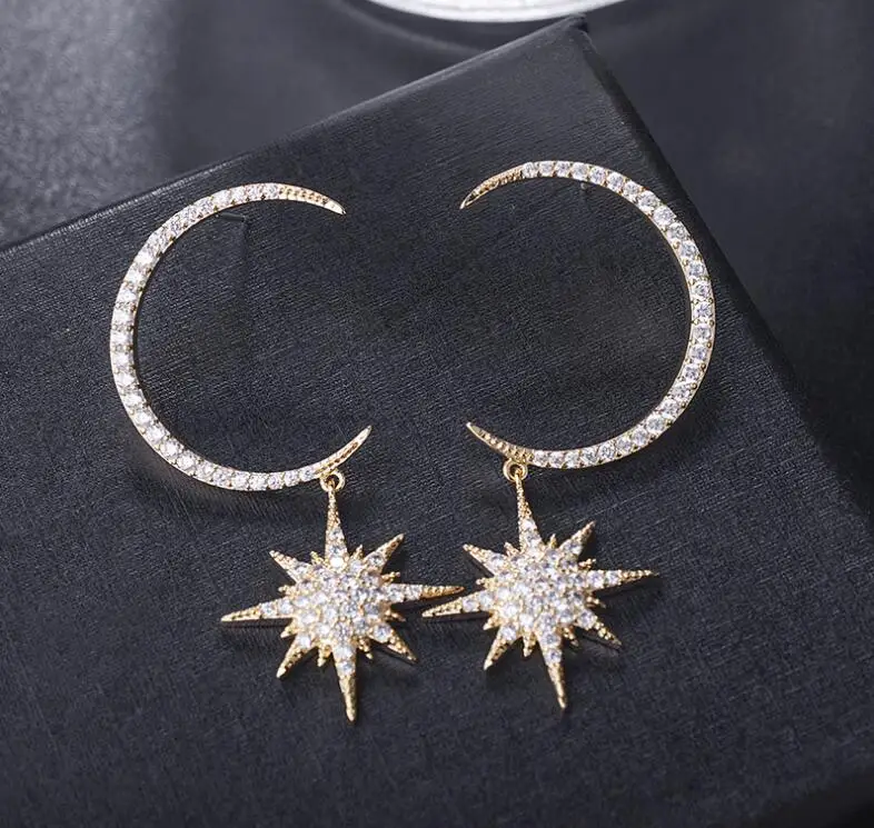 Jankelly лидер продаж модные серьги в форме Луны и камня из фианита ААА|Серьги-кольца|