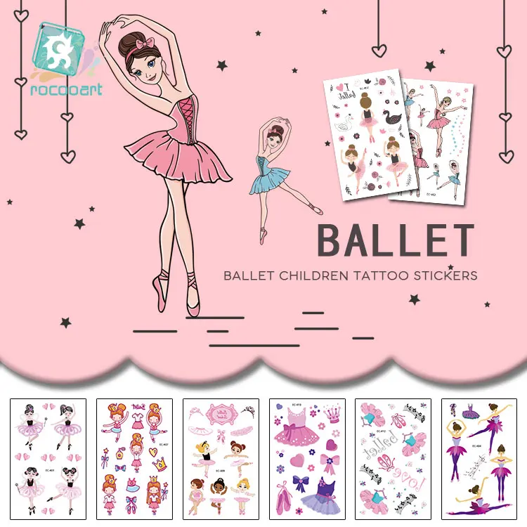 

Rocooart Ballet Girls Tattoo For Kids Birthday Gift Cute Cartoon Fake Taty Children Body Art Waterproof Temporary Tattoo Sticker