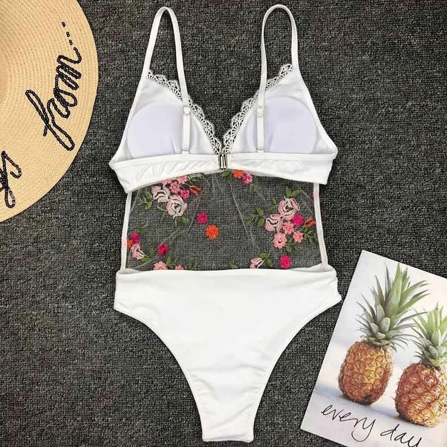 Цельный бикини для женщин новый сексуальный купальник с вышивкой лето 2019 женский