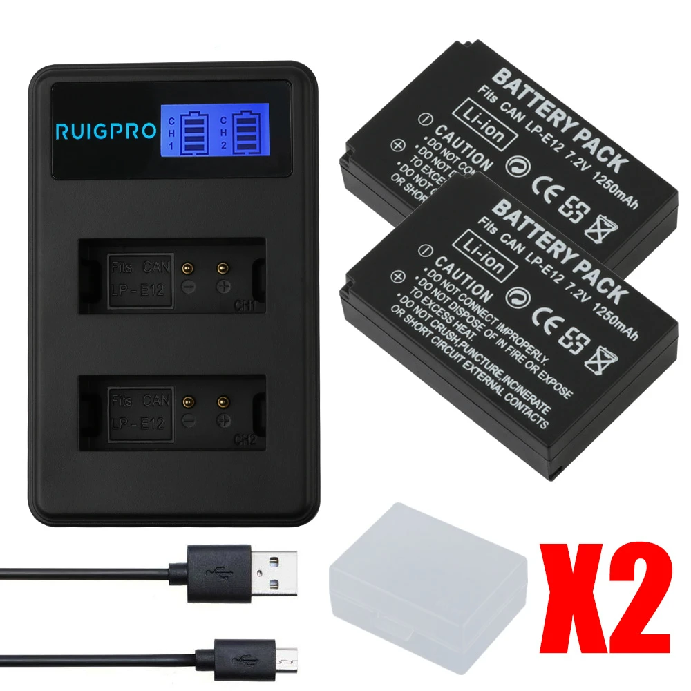 RP 1250mah LP-E12 LPE12 LP E12 Аккумулятор для камеры AKKU+ ЖК-Зарядное устройство USB для Canon M 100D Kiss X7 Rebel SL1 EOS M10 EOS M50 DSLR