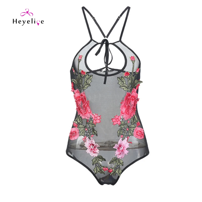 Perspective Mesh Swimwear Women Sexy One Piece Swim Suit High Cut Monokini New Girls Bathing With Embroidery Print Bodysuit | Спорт и