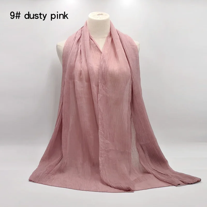 9 dusty pink Женский хлопковый шарф, плиссированный, обжим, хиджаб, шаль, большой длинный шарф, мусульманский платок, тюрбан для обертывания, 180x90 см, 20 цветов - Цвет: 9 dusty pink