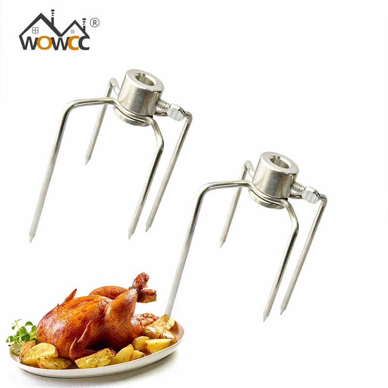 

2Pcs BBQ Forks Iron Chrome Plated Rotisserie Forks Spit Charcoal Chicken Grill For Rotisserie Barbecue Accessories Kitchen Tool