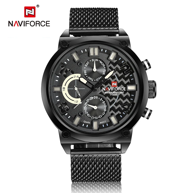 NAVIFORCE мужские часы с датой недели, спортивные мужские часы, Топ бренд, Роскошные, военные, бизнес, натуральная кожа, кварцевые мужские часы, подарок 9068