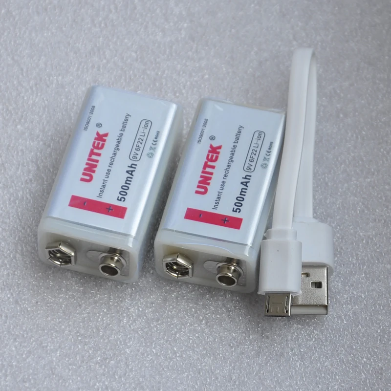 Литий-ионный аккумулятор UNITEK 2 шт. 9 В 500 мАч 6F22 кабель для микрофона гитары