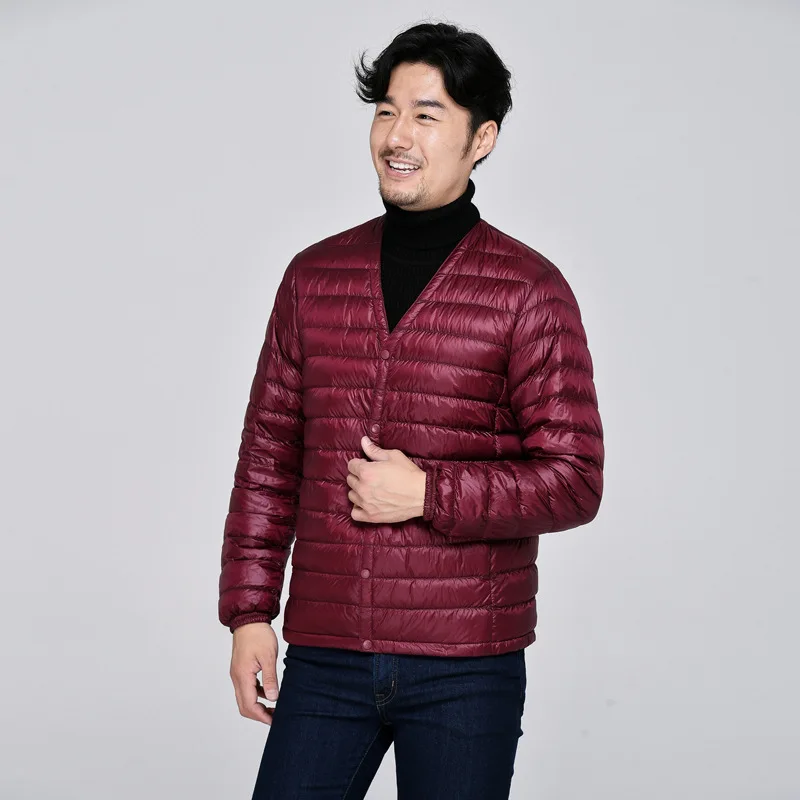 

Brand Men's Down Jacket Ultra Light Down Jacket Men Slim Windproof Portable V Neck Lightweight Coat Warm Liner plus size XS-3XL
