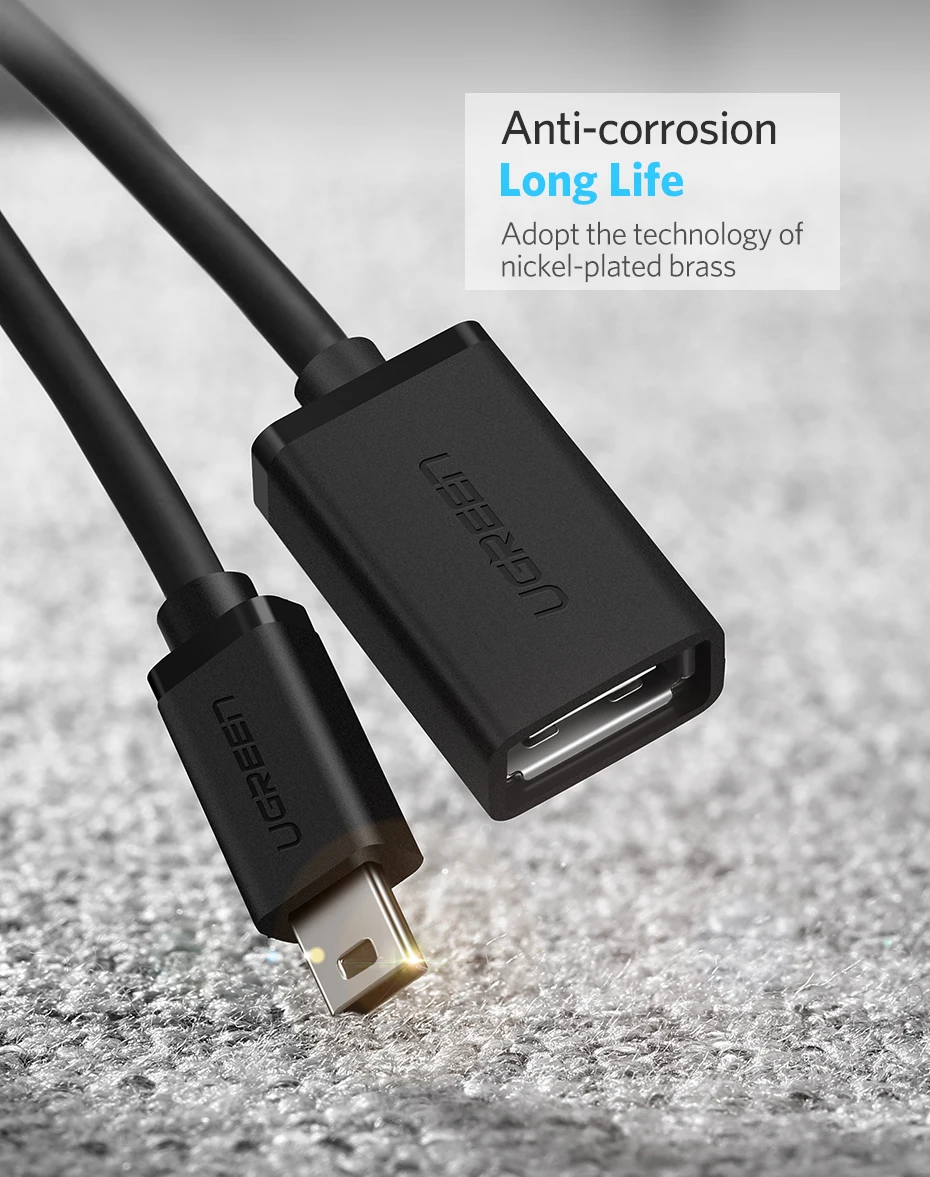 Ugreen USB адаптер Mini USB 2,0-USB OTG кабель для MP3 MP4 жестких дисков цифровых камер PC gps HDD OTG адаптер Mini USB адаптер