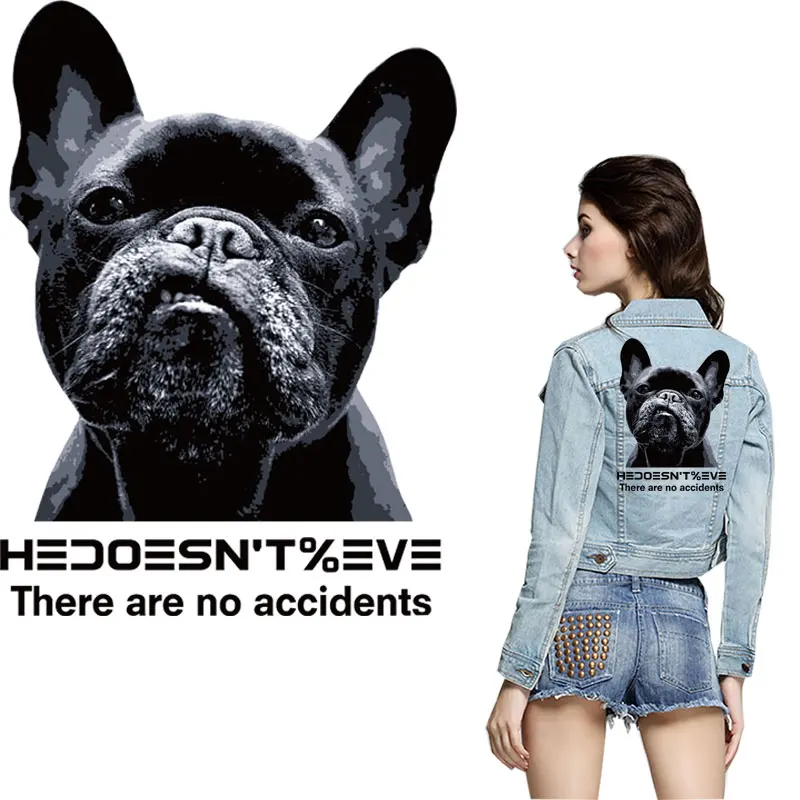 

large patch cool black dog stickers patches for clothing iron on transfer for T-shirt jeans diy accessory patch surper washable
