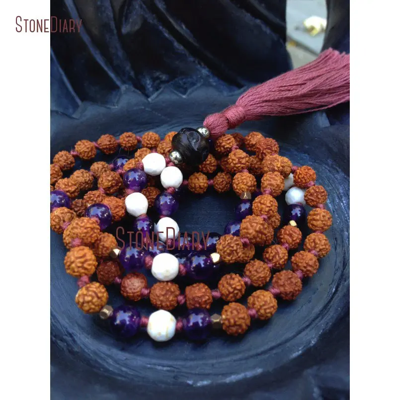 Женская буддийская молитва колье с кисточкой аметист Howlite 108|tassel necklace|necklace