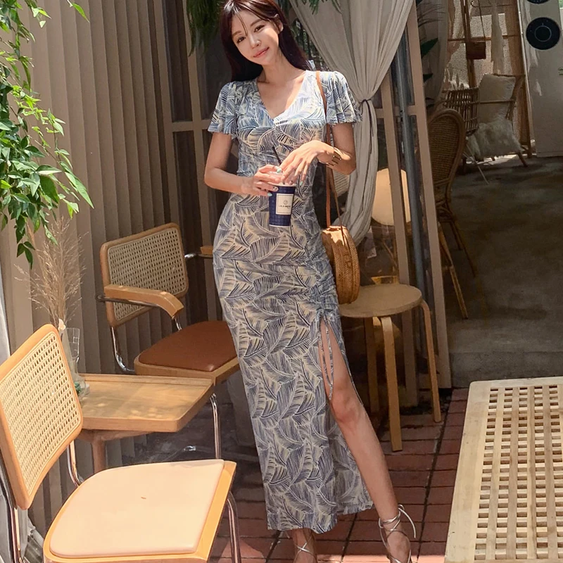 2019 Новые Летние корейский стиль сексуальное платье с v образным вырезом