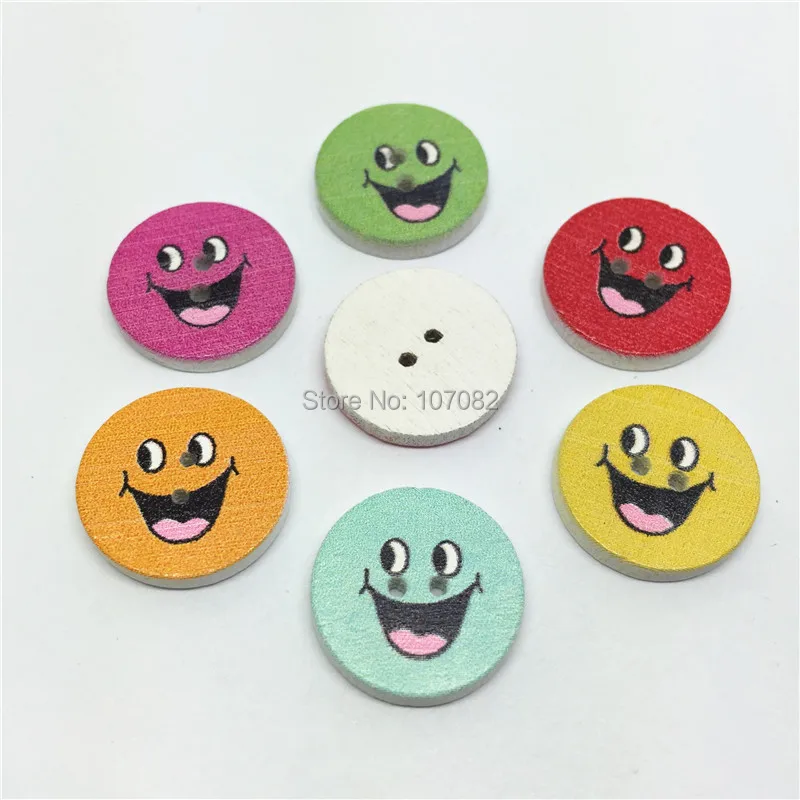 

1000pcs 17mm Wood Round Shaped Smiling Faces Painted Buttons Sewing 2 Holes Button Embellishments For Scrapbooking