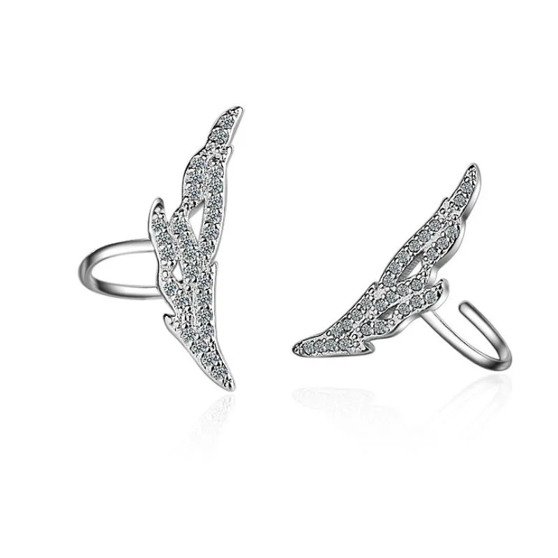 

KOFSAC New Elegant Feather Wings 925 Silver Ear Cuff Earrings For Women Charm CZ Non Piercing Cartilage Ear Clip Jewelry Gifts