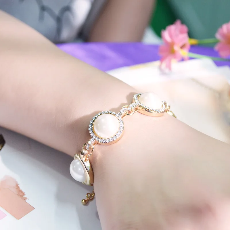 Korean New femme Simple elegant crystal pearl goddess temperament girls bracelet for women fashion jewelry wholesale FSB517 | Украшения и