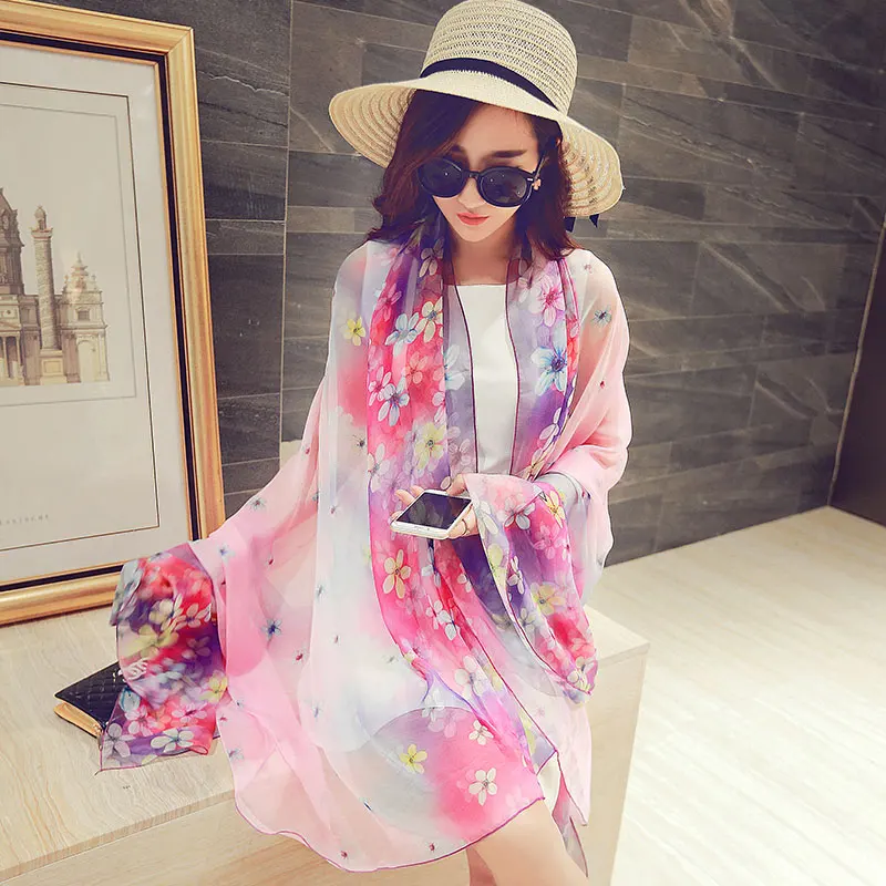 196*146 см парео Шарфы для женщин Для длинные Полосатые Радуга печати шифон саронги