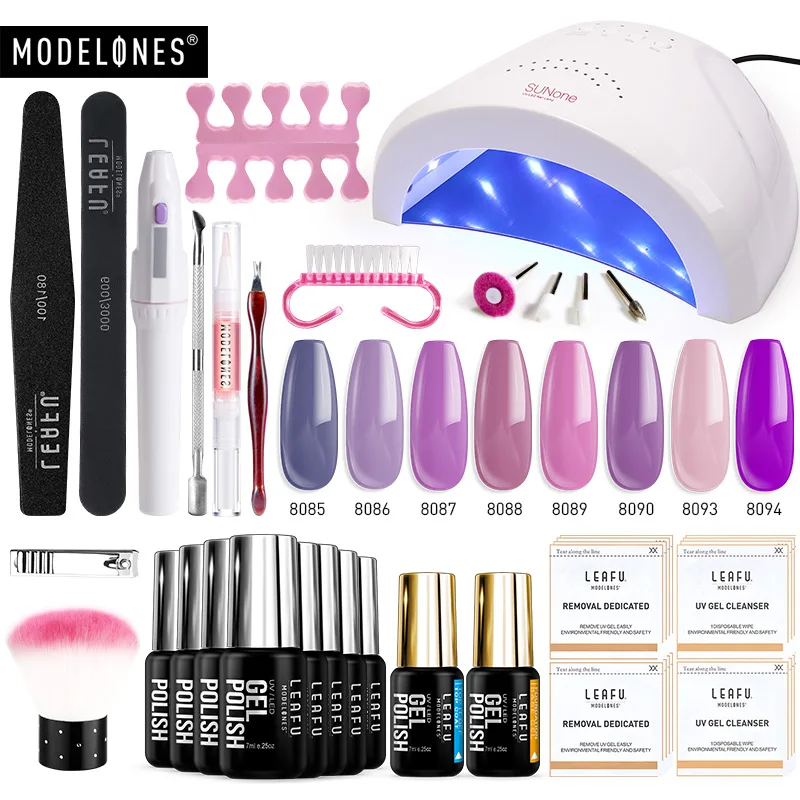 nail set with drill Modelones 22 шт./лот набор инструментов для дизайна ногтей 48 Вт Светодиодная лампа для сушки ногтей Гель-лак маникюрные наборы базовое верхнее покрытие Электрическая Дрель Инструменты для ногтей - Цвет: nail set with drill